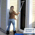Unger 12” Outdoor Window Scrubber and Squeegee Kit with 5’ Telescopic Pole for High Access, Cleaning Supplies for Mirrors and Glass Surfaces, Machine Washable Sleeve