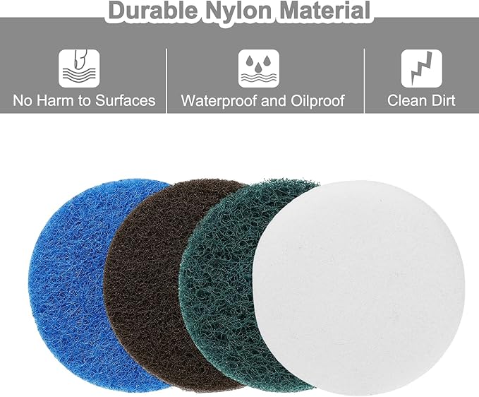 uxcell 16 Pcs 2.6 Inch Nylon Hoop Scrubbing Pad 120/240 Grits Scrubber Scouring Pads Hoop and Loop Surface Conditioning Drill Scuffing Disc, Green/Brown/Blue/White