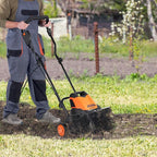 VEVOR 12 Amp Electric Tiller, 18" Tilling Width & 3.94" Tilling Depth, Corded Electric Cultivator with Adjustable Wheels, Steel Mn Tines, Rototiller for Garden Lawn Easy Soil Digging Cultivation