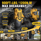Cordless Impact Wrench, 900Ft-lbs (1200N.m) 1/2" Brushless Impact Gun, 20V High Torque Power Impact Driver, 2x4.0Ah Batteries,Brushless Motor 2400 RPM Variable Speeds for Family Car/Pickup Truck/Mower
