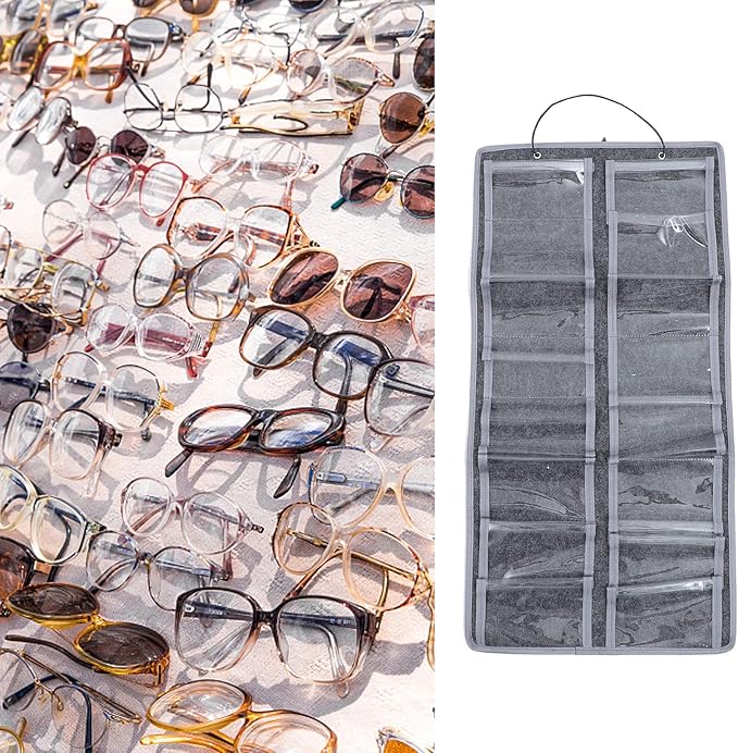 Felt Wall Hanging Glasses Storage Bag Dustproof Eyewear Organizer Pouch Medium Gray for Household Wall Mount