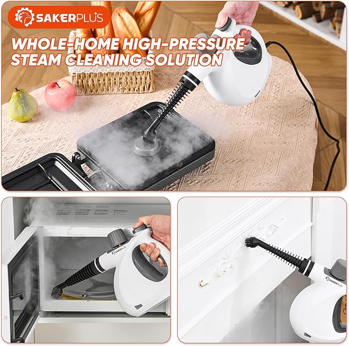 Steam Disinfection Cleaner, Handheld Pressurized Steamer with 9-Piece Accessories for Multi-Surface Cleaning, Natural Sanitization for Kitchen, Floor (1 x Steam Cleaner Kit)