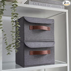 Decorative Linen Storage Boxes with Lids - Spacious Set of 2 Organizer Bins for Your Home Decor - The Perfect Small Container to Safely Store Photos, Documents and Memory Box Keepsakes in Style