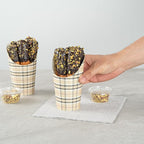 Restaurantware Bio Tek 16 Ounce French Fry Containers, 100 Disposable Charcuterie Cups - Incline Design, Round, Plaid Paper French Fry Cups, Stackable, For Waffles, Chips, or Popcorn