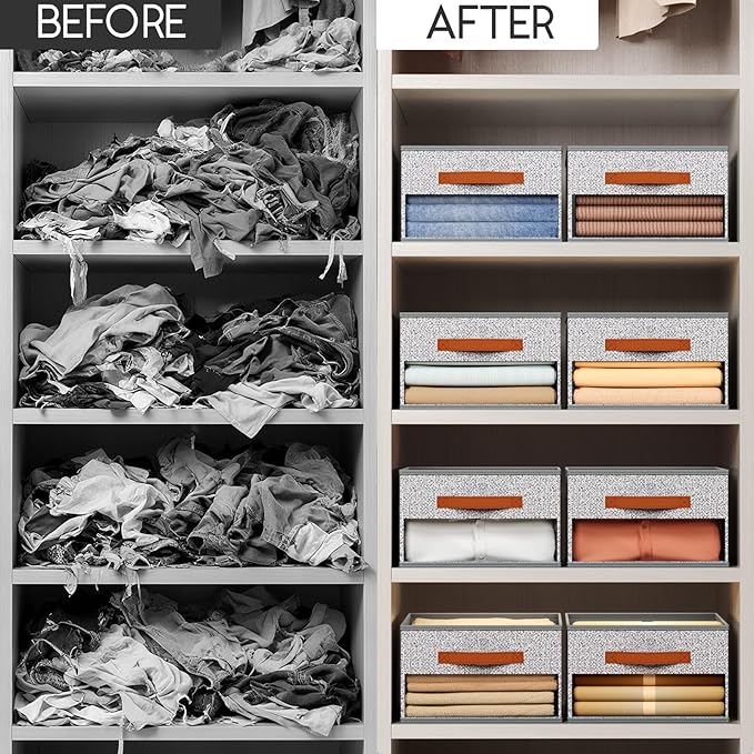 Homsorout Drawer Organizers and Storage - 12 Pack Foldable Pants Organizer with Clear Window & Handles, Fabric Closet Organizer for Clothes, Jeans, Sweaters, Towels, T-shirt, Scarf (Ant Light Gray)
