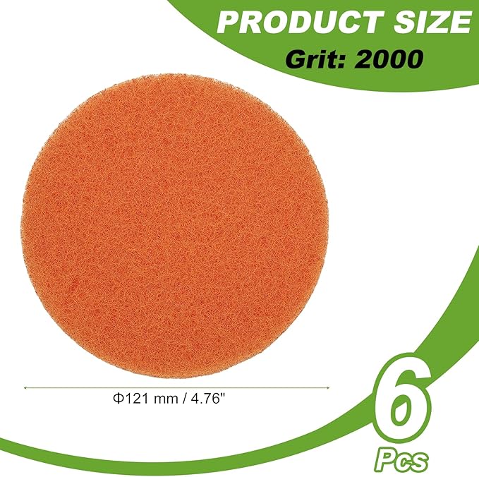 Power Scrub Pads, Scrubbing Pads 2000 Grits Scouring Discs - Fitting for (Home Kitchen Cleaning - Drill Attachment - Scrubber Replacement) 6 Pcs & 5 Inch & Orange