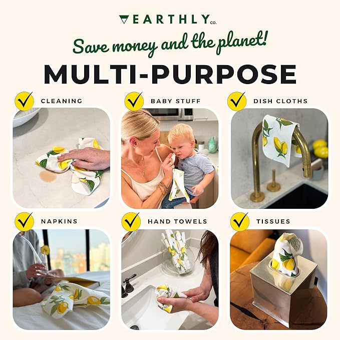 Reusable Paper Towels - 10 Pack - Roll of Washable Cotton Cloth Paper Towels - Paperless Reusable Napkins Cloth Washable - Absorbent + Long Lasting - Zero Waste Products - (Pebble Grey)