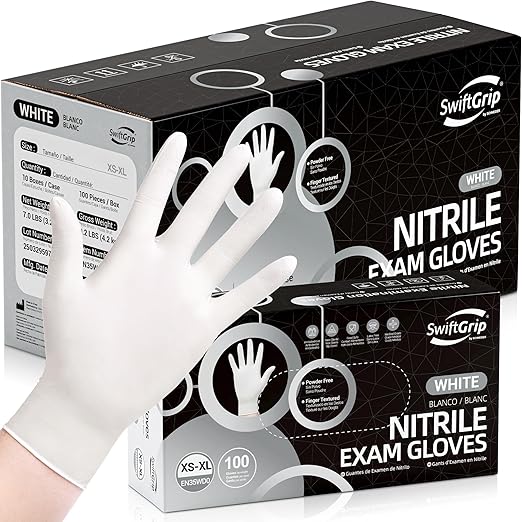 Disposable Nitrile Exam Gloves, 3-mil, Large, Case of 1000, White Nitrile Gloves Disposable Latex Free for Medical, Cleaning, Cooking & Esthetician, Food-Safe, Powder-Free, Non-Sterile