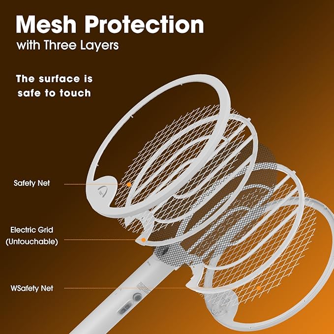 Fly Swatter Electric Racket Bug Zapper Racket 3 in 1 Rechargeable Foldable Electric Fly Swatter Foldable Mosquito swatter for Indoor and Outdoor