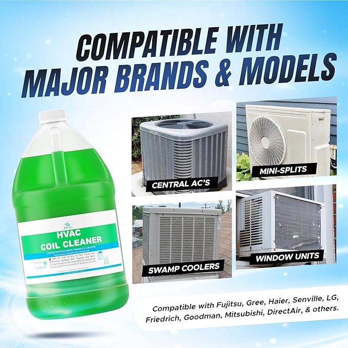 Mini Split Cleaning Kit with 3.78L No-Rinse Coil Cleaner, Sprayer, Odor Treatment Tab & Protective Bag - Removes Dirt & Grime for Heat Pump, AC, HVAC - Fits Units Up to 50 Inches