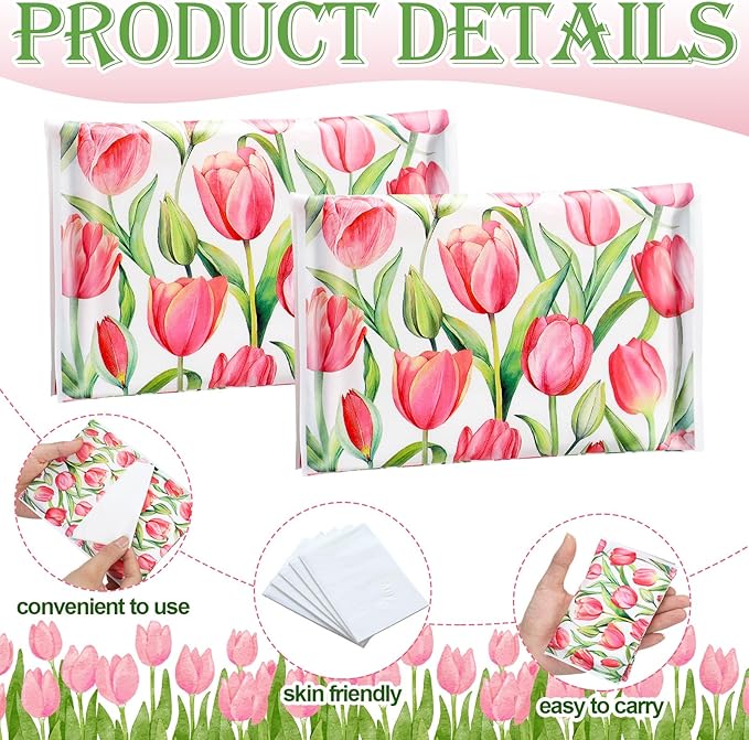PerKoop 100 Pack Pocket Tissues Travel Slim Packs Small Facial Tissues Wallet Size Toilet Paper for Travel Guest Wedding Supplies, 4 Styles (Tulip)