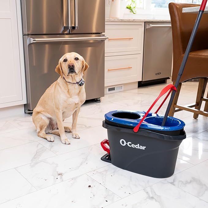 O-Cedar RinseClean Spin Mop & Bucket System + 2 Extra Mop Heads| Clean with Water | Removes 99% of Bacteria