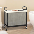 STORAGE MANIAC Rolling Laundry Hamper with Wheels 3-Section Laundry Sorter Rolling Laundrys Basket on Wheels with Removable Bag Clothes Hamper Laundrys Organizer Cart Bathroom Bedroom 120L Beige