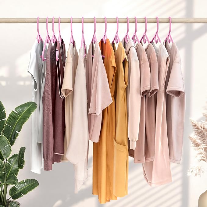 NEATERIZE Thick Heavy Duty Hangers - Pink Plastic Clothes Hangers 12 Pack - Great for Coat Hanger, Jackets Jeans & Suit Hanger for Closet - New Apartment Essentials Percheros Ganchos para Colgar Ropa