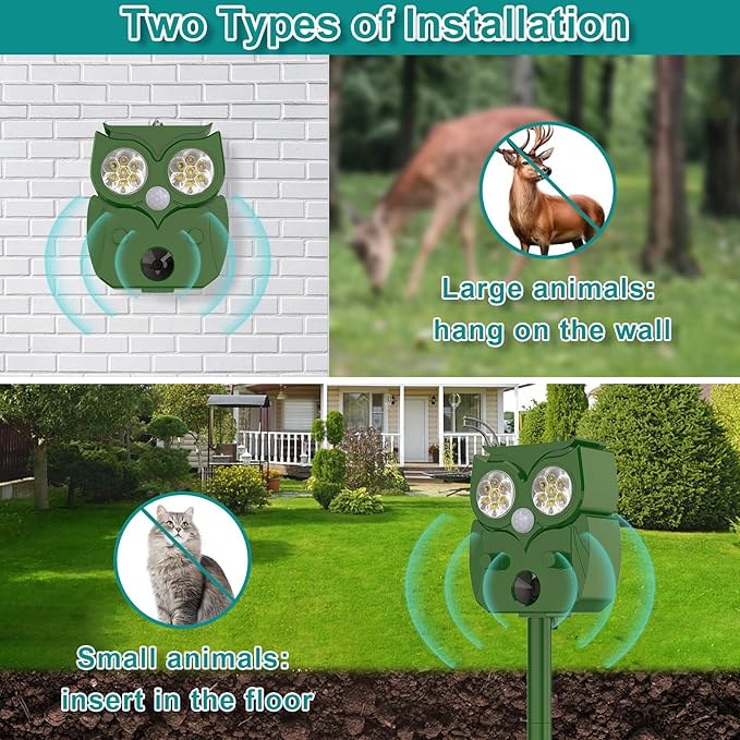 Ultrasonic Animal Repellent - Deer, Squirrel, Cat Repeller Outdoor Sonic Fortress Pro Solar Waterproof Solar Powered Ultrasonic Device for Garden & Yard Professional Deer Repellent Devices(1 Pack)