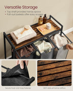 VASAGLE Laundry Hamper, Laundry Basket, Laundry Sorter with 3 Pull-Out and Removable Bags, Shelf, Metal Frame, 3 x 10.6 Gallons (40 L), 36.4 x 13 x 28.4 Inches, Tricolor and Rustic Brown UBLH301X01