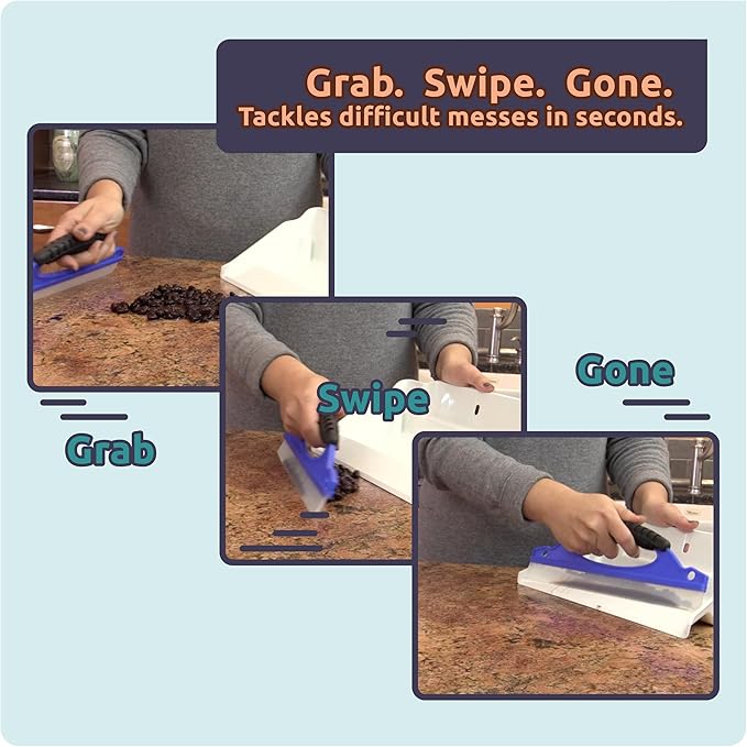 Mess Ranger | Patented Wet/Dry Cleanup Tool with Ramp & Reservoir | Captures 12oz of Liquid Spills & Pet Messes | Squeegee & Dustpan Set for Kitchen or Shop | Replace Paper Towels (Green)