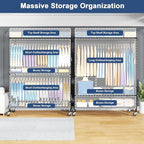 ULIFHOME P8C Max Heavy Duty Clothes Rack（With Extended Width Design） Rolling Clothing Racks for Hanging Clothes with Lockable Wheels，51.2"W x 15.8"D x 80.5"H，Load 700LBS，Black Rack with Black Cover
