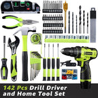 Cordless Drill Tool Set: 12V Power Drill Tool Kit with Battery & Charger, Portable Household Basic Drills Case for Men & Women, Homeowner, Diyer, Handyman, 142 Piece