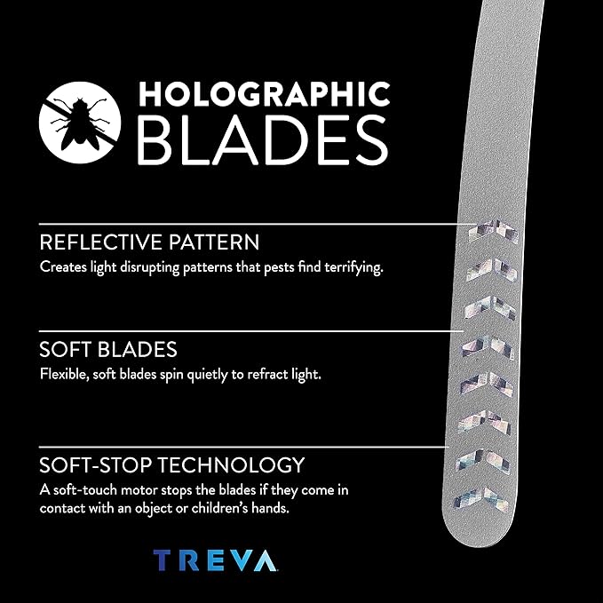 Treva Bug Fan Fly Repellent/Deterrent with Holographic Blades to Clear Bugs, Mosquitoes, and Flies, Battery Powered Fly Fan