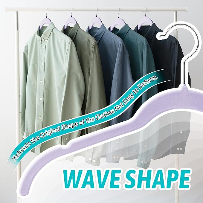 Sishynio Velvet Hangers 50 Pack – Slim Non-Slip Flocked Hangers with 360° Swivel Hook, Space-Saving Closet Organizer for Dresses, Coats, Blouses(Purple)