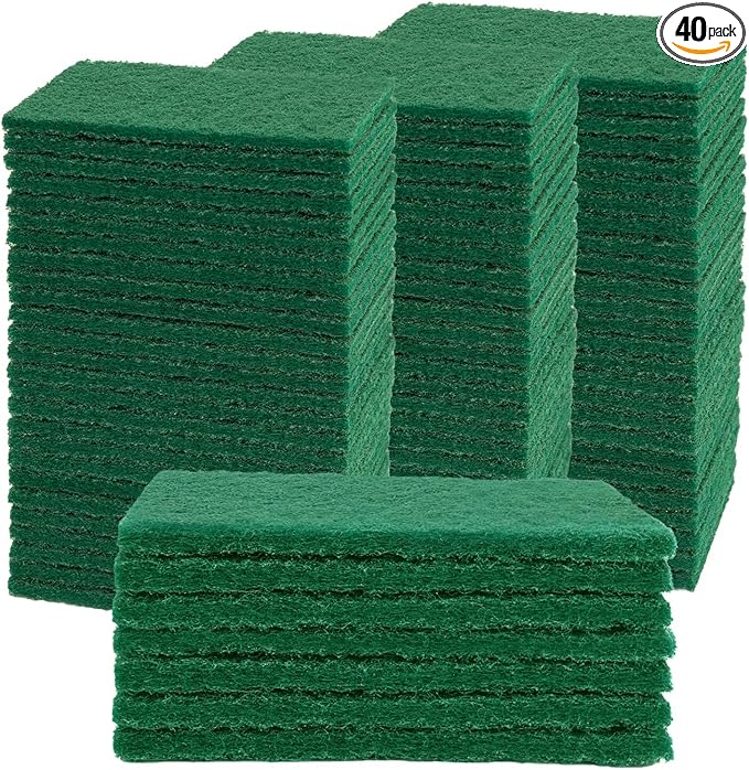 YoleShy 40 Pcs Scouring Pad, Dish Scrubber Scouring Pads,4 x 6 inch Green Reusable Household Scrub Pads for Dishes, Kitchen Scrubbers & Metal Grills