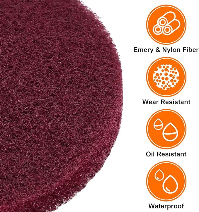 HARFINGTON 20pcs Scrubber Scouring Pads 500 Grits 4 Inch Drill Power Brush Hoop and Loop Surface Conditioning Disc Drill Scuffing Disc Scrub Pads for Home Kitchen Cleaning, Dark Red