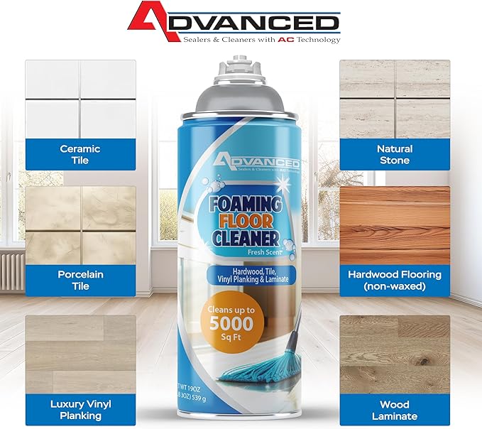 ADVANCED Sealers & Cleaners Aerosol Foaming Floor Cleaner - No Rinse Multi Surface Cleaner for Porcelain, Vinyl, Laminate, Tile, & Hardwood 19 oz