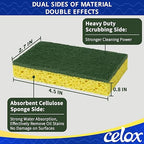 CELOX Sponges Kitchen Sponges for Dishes and Cleaning, 2-Sided Scrub Sponges Dish Sponge and Kitchen Sponge for Washing Dishes, Heavy Duty, Non-Scratch, Sinks, Household Use, Green and Yellow, 12-Pack