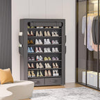 OYREL Shoe Rack Storage Cabinet 32 Pairs Organizer Shelf Tall for Shoes Large Free Standing Racks Vertical Shoe Holder Stand with Cover Two Boxes Closet