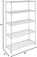 Whitmor 5 Tier Heavy Duty Shelving Unit, Metal Storage Shelves, 500 lbs Capacity per Shelf, Max 2500 lbs total, Easy Assembly Home Organizer for Pantry, Garage, Plant, 48"L x 18"W x 74"H