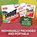 Shout Wipe & Go Instant Stain Remover Wipes, No Wash Required, Safe on Colorfast Washables, Travel & Baby Diaper Bag Essentials, Removes Grass, Coffee, Makeup & More, 12 Wipes (Pack of 1)