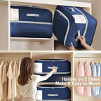 Comforter Storage Bag - 110L Large Capacity Blanket Storage Bags Ultra Space Saving Self Compression Organizer, Washable Compression Bags for Storage Comforter Blanket, 6-Pack, Navy Blue