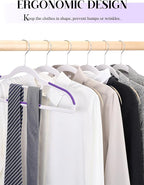 HOUSE DAY Plastic Hangers 50 Pack, Clothes Hangers Non Slip with Rubber Grip, Heavy Duty Plastic Hanger with 360º Swivel Hook, Ultra Thin Hanger Space Saving for Closet - Purple