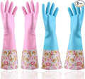 KINGFINGER Rubber Latex-Free Dishwashing Gloves for Household Cleaning, Waterproof, 2-Pair Large with Long Cuff & Flock Lining