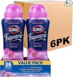 Clorox Fraganzia Laundry Scent Booster Crystals, In-Wash Fragrance Beads for Fresh-Smelling Clothes & Linens, Safe for All Fabrics & Colors, Easy-Pour Bottle, Spring Scent, 36 Oz, 6 Pack