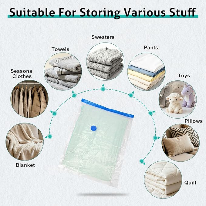 8 Pack Small Travel Vacuum Storage Bags, Portable Vacuum Seal Bags for Clothing Travel with Pump, Space Saver Bag for Luggage Suitcases Clothes Bedding Seasonal Storage