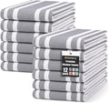 Homaxy Premium Kitchen Towels 18”x 28”, Large Cotton 380 GSM Kitchen Hand Towels, Stripe and Terry Dish Towel, Highly Absorbent Tea Towel Set with Hanging Loop, 12 Pack, Grey
