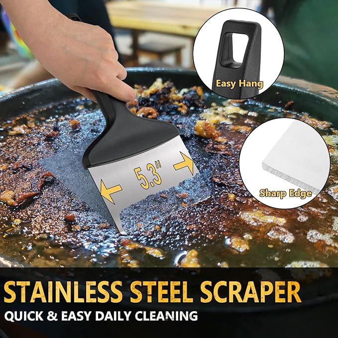 LIOUXUE Griddle Cleaning Kit for Blackstone, Flat Top Grill Cleaning Kit with Griddle Brush with Handle, Grill Stone Cleaning Brick, Scouring Pads & Griddle Scraper- Easy to Remove Stain