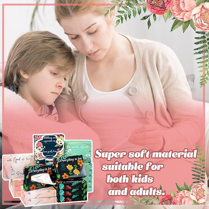 Yinder 24 Packs 960 Sheets Tissue Cube Car Facial Boxes Disposable Facial Travel Tissues Holder Soft Watercolor Boxes 2 Ply 40 Sheets for Wedding Household Car Kitchen Bathroom(Religious)