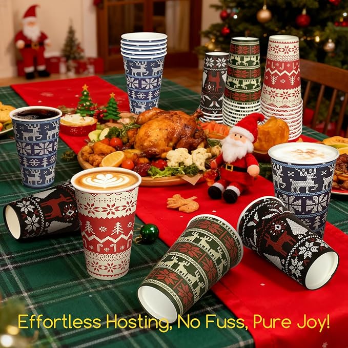 Christmas Party Supplies 16 oz Paper Cups (24 sets, Ugly Sweater)