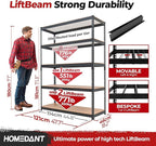 HOMEDANT 47.7" W 5 Tier Heavy Duty Garage Shelving Adjustable Metal Rack Storage Shelves Standing Shelf Unit Organizers Industrial Warehouse Basement Black 1Pack