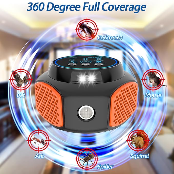 2 Packs Mouse Repellent Ultrasonic Plug in, Mouse Deterrent Ultrasonic Pest Repeller, 360° Mice Repellent Indoor with Ultrasound Speaker & LED Strobe Light, Rat Roach Repeller for House Attic Garage