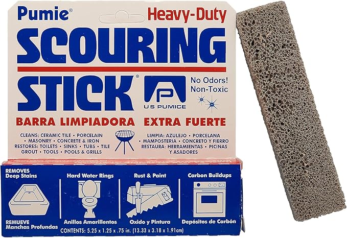 PUMIE Scouring Stick, Heavy Duty, HDW by U.S. Pumice, Remove Toilet Stains, Hard Water Rings, Rust and Paint, Carbon Buildups (1 Pack)