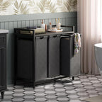 Herture Laundry Hamper with Shelf, Laundry Basket 3 Section, Laundry Sorter with Pull-Out Removable Large Bags and Movable Wheels, Metal Frame, 3 x 15.87 Gallons (60L), Black and Gray PF04XLC
