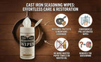Cookware Care Cast Iron Seasoning Oil Wipes, 100 Wipes, Made in USA with Grapeseed Oil for Cast Iron Skillet, Blackstone Griddle (2 pack)