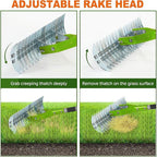 Thatch Rake,15" Lawn Dethatcher Rakes,Dead Grass Remover,Manual Dethatching Rake with Adjustable Length Handle,Scarifier Rake,Thatching Rakes for Lawns Grass Loosening Soil