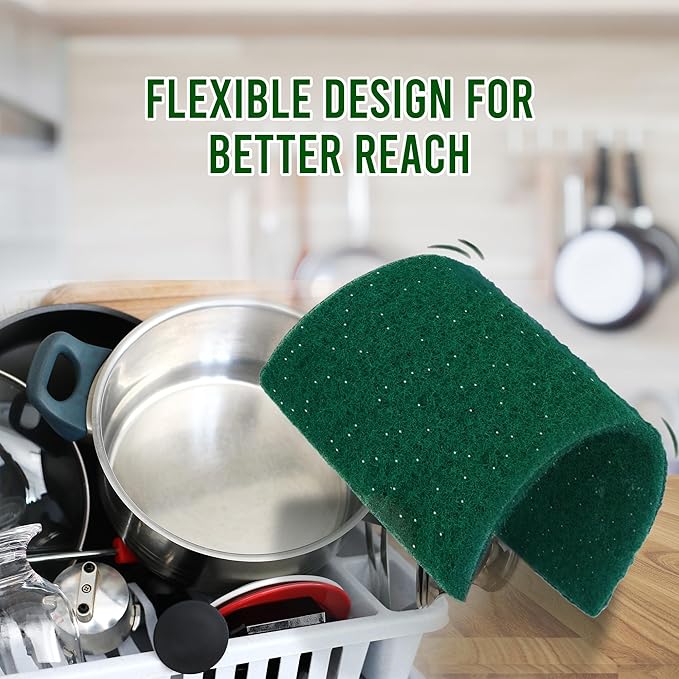 Heavy Duty Scour Pads, Non-Abrasive Reusable Nylon Green Scrub Pads for Kitchen, Sink, Garage, Utensils and Multipurpose Cleaning, Pack of 6