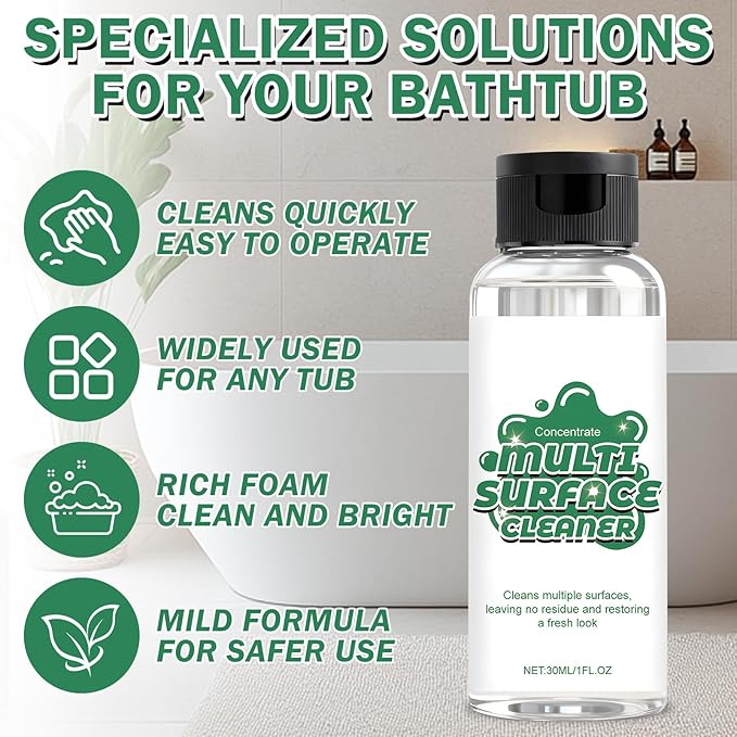 JAOJAO Bath Tub Cleaner for Jet Tubs, Whirlpools & Spa Bath System, Powerful and Multifunctional, Gentle & Safe Formula Protecting Family for Bathroom Bathtub Shower Washbasin and Kitchen, 30ml*2