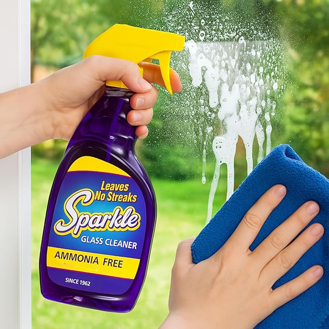 Sparkle Glass Cleaner, Ammonia-Free Streak-Free Formula, 33.8 fl oz Spray Bottle, Safe for Windows, Mirrors & Glass Surfaces (Pack of 2)